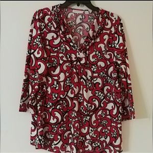 SUSAN GRAVER Vibrant V-Neck Pullover Top L